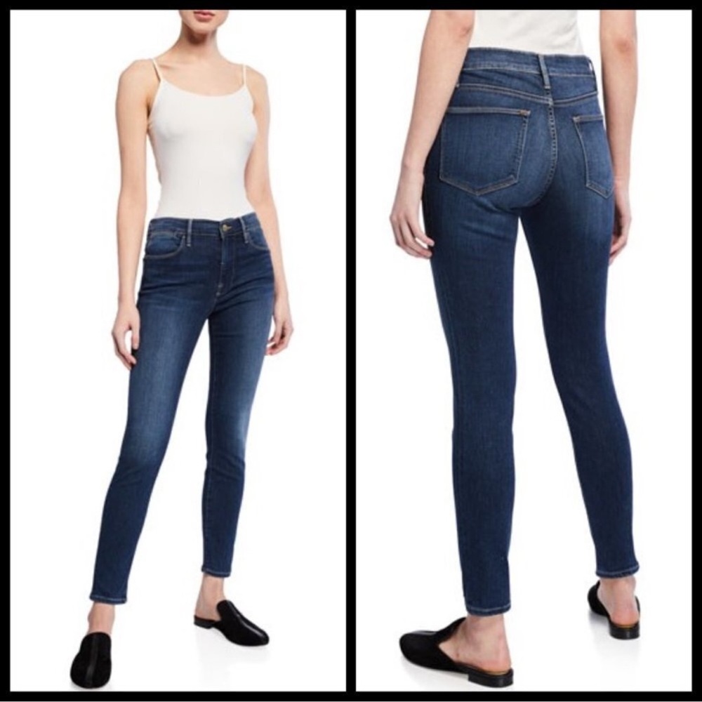 FRAME Le High Skinny Denim Blue Skinny Stretch Light Distressed Jeans 30